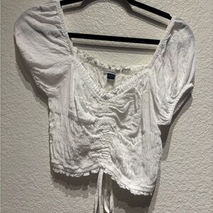 American Eagle Outfitters White Ruched Blouse